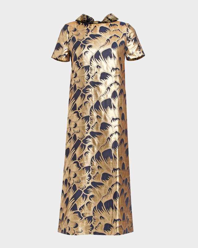 Adria Metallic Jacquard Midi Shift Dress